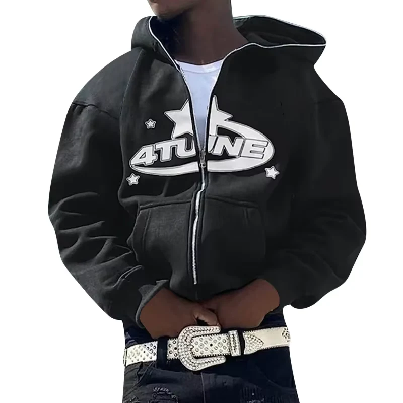 Zip Up Hoodies Cardigan Hooded Warmth Sweatshirt Aesthetics Letter Print Trend Casual Hip Hop Y2k New Sweatshirts Men's Clothing