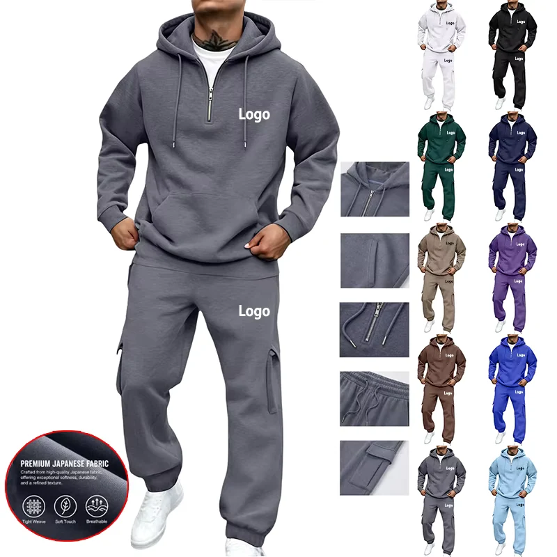 Customized Print Men Tracksuit 2 Pieces Half Zipper Athletic Hoodies Sweatpants Women Training Casual Running Jogging Suit Sets