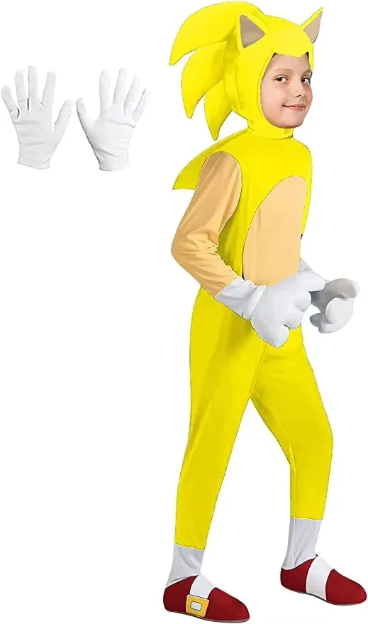 combinaison de dessin animé pour enfants, déguisement de Cosplay hérisson, gants blancs pour garçons et filles