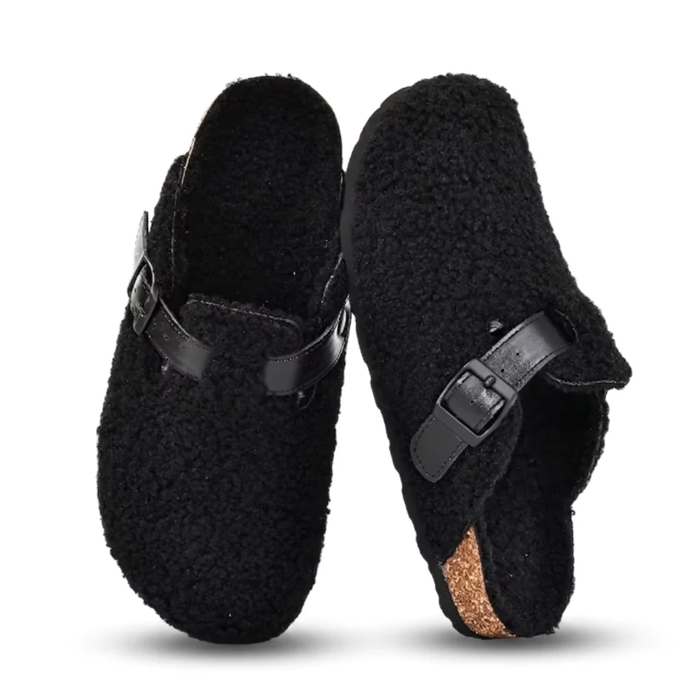 Kidmi Winter Cork Footbed Clogs For Women Men Indoor Keep Warm Fluffy Mules Slippers With Arch Support Lady Sofe Potato Shoes