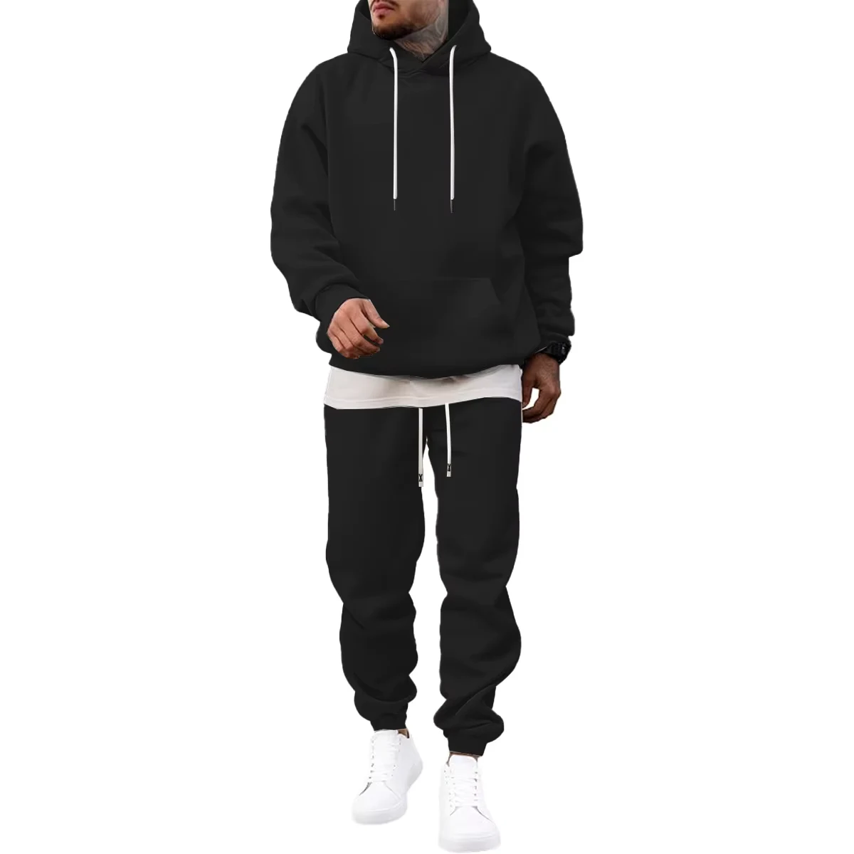 Men's Autumn and Winter Casual Sports Hoodie Set, Hooded Pullover Long Sleeved Hoodie Paired with Leggings, Suitable for Home and Travel.