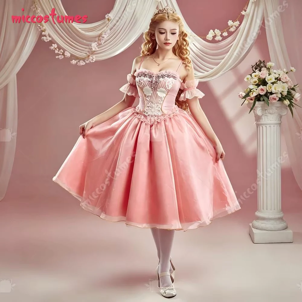 【US Stock】Cosplay.fm Pink Princess Cosplay Costume Dress with Tights and Crown for Halloween