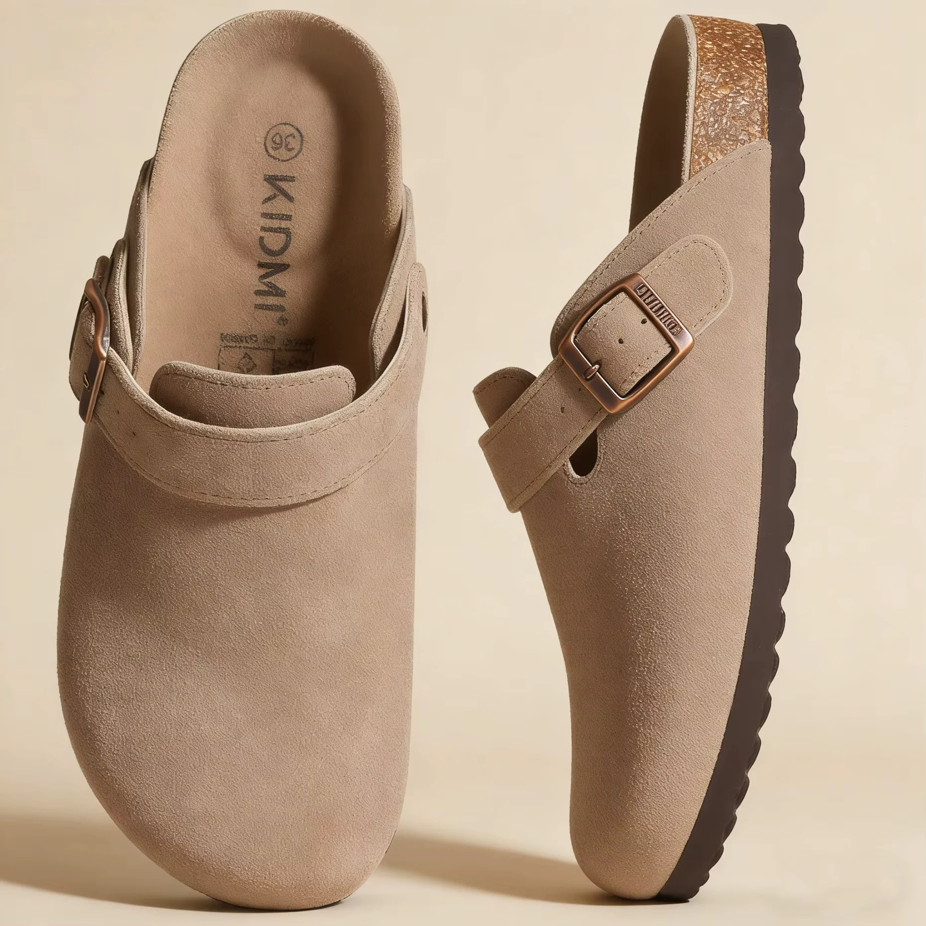 Asgard Women's Suede Clogs Summer Cork Footbed Leather Mules Slippers With Adjustable Strap Unisex Comfortable Soft Potato Shoes