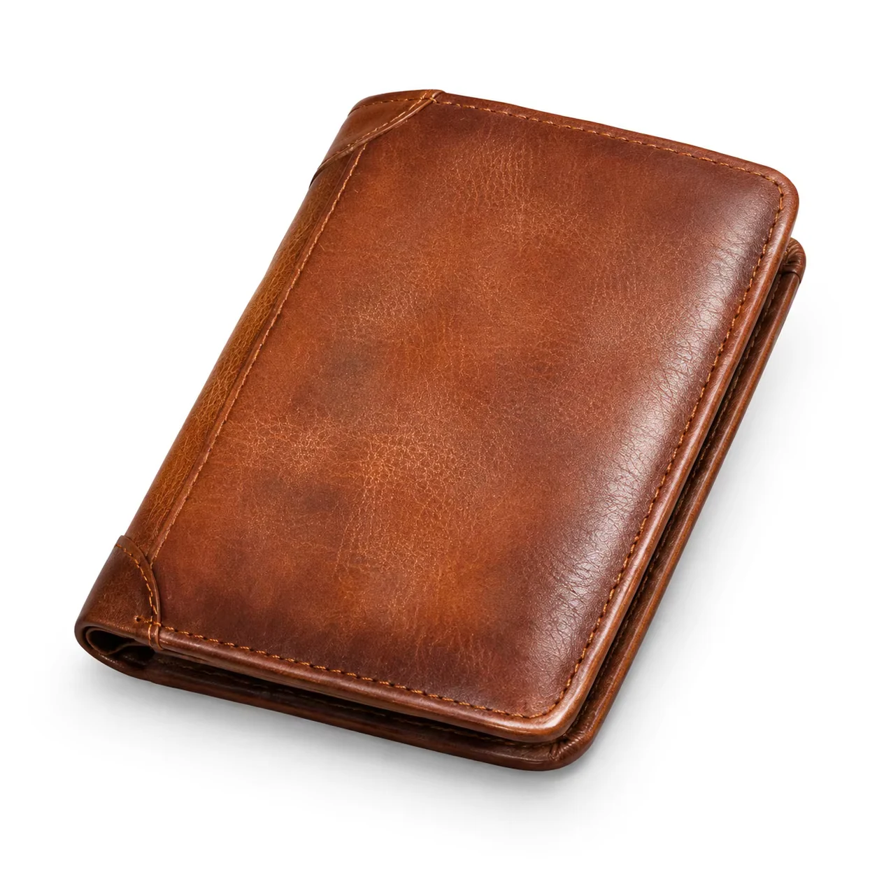 Anti-Theft Tri-Fold PU Leather Wallet for Men Top Layer Cowhide Vintage Compact Multi-Function Card Holder with Two Windows Ideal Father's Day Gift