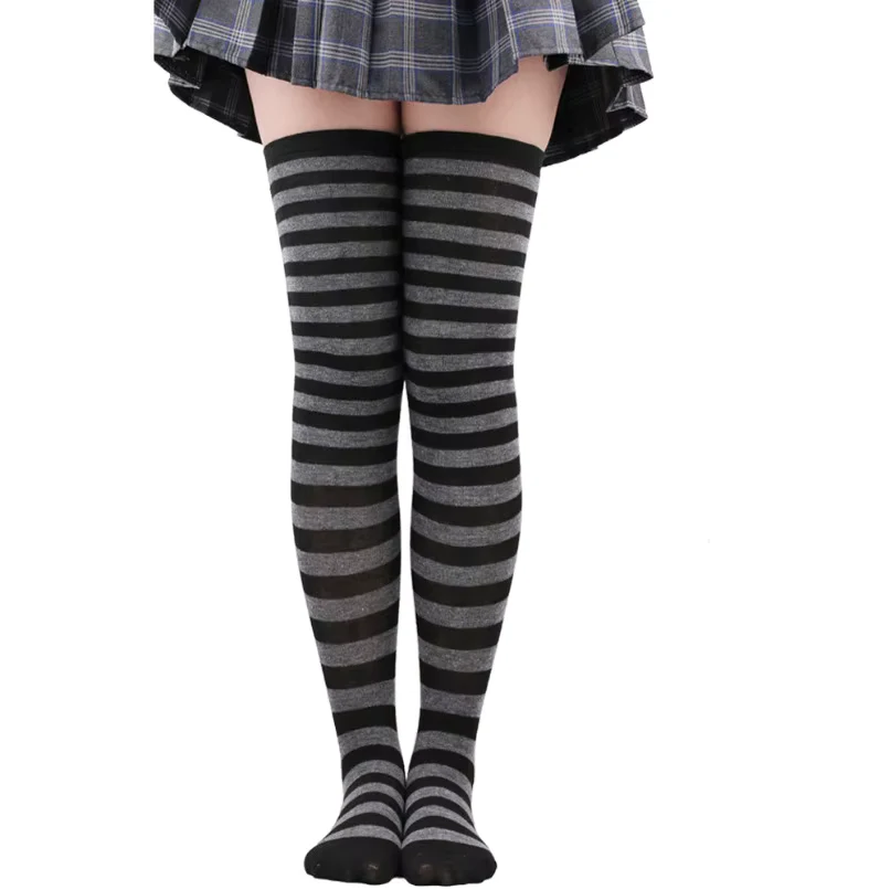 Thigh High Stockings Womens Striped Ladies Girls Black White Pink Long Over Above Knee Socks Femboy Cosplay Lolita Harajuku Y2k