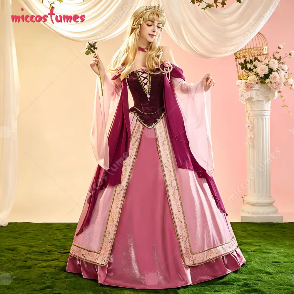 【US+EU Stock】Cosplay.fm Premium Ver Sleeping Princess Cosplay Costume for Halloween Medieval Dress with Ribbon and Choker