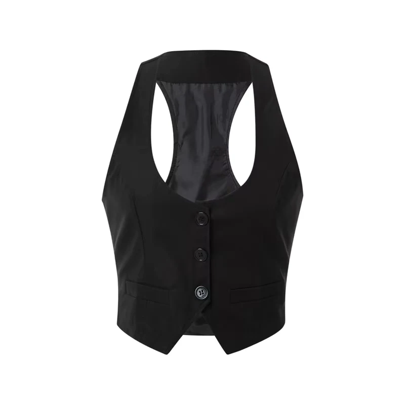 Lamuusaa Women Waistcoat Fashion Sexy Clothes V Neck Sleeveless Button Down Fitted Racer Back Classic Vest Shirts Formal Wear