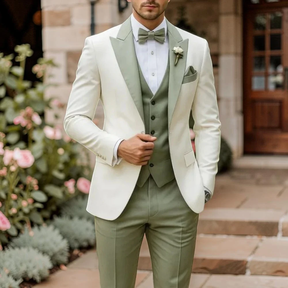 Slim Fit Wedding Tuxedo for Groom 3 Pieces Formal Men Suits for Outdoor Prom Party Ceremony Fashion Set (Jacket + Pants + Vest)