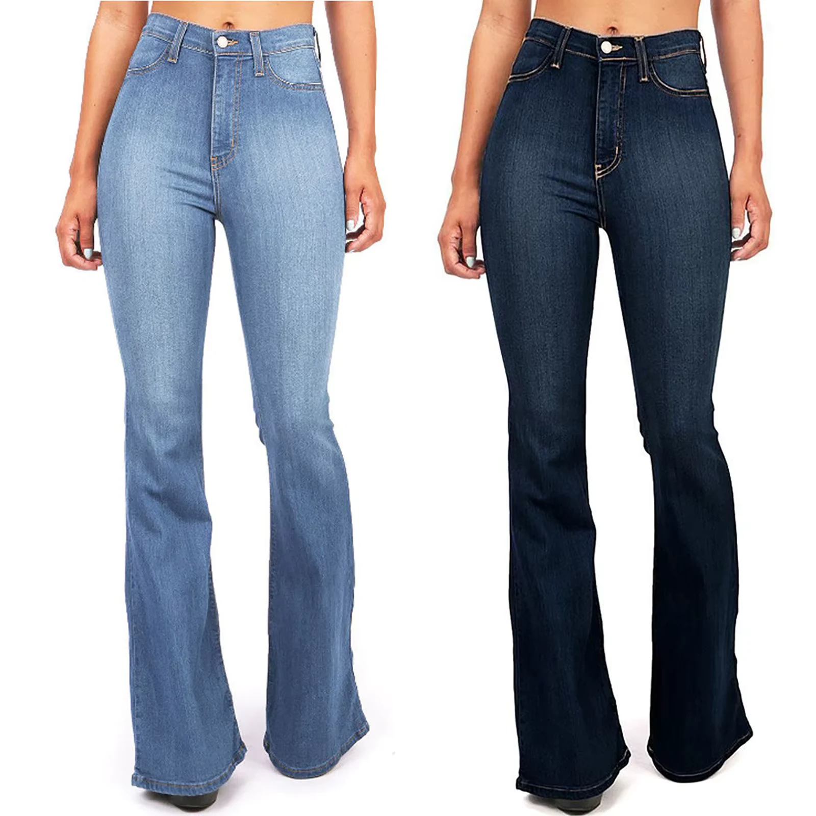 4XL Flare jeans women High Waist Jeans Zipper Fly Denim Blue Black Jeans Wide Leg Pants Bandage Skinny Push Up Jeans Trousers