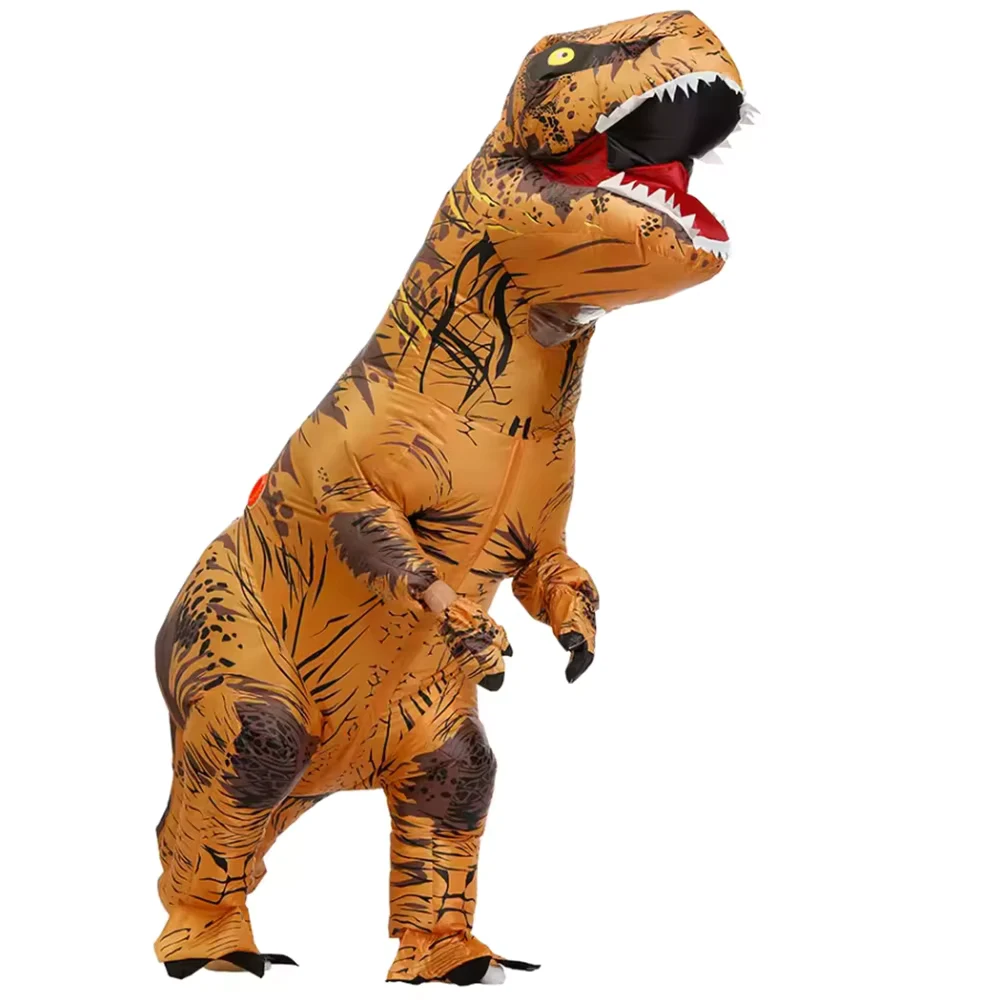 Adult Inflatable T-Rex Dinosaur Costume, Brown Blow Up Tyrannosaurus Rex Suit for Halloween Cosplay Party Carnival Brown