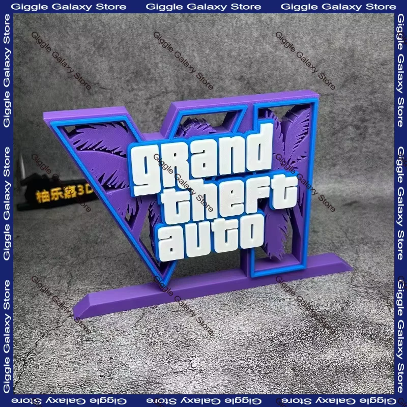 GTA6 3D Logo Stand Classic Movie Game Peripherals for Model Dolls PLA Cosplay Exhibition Decoration Ornament Collectible