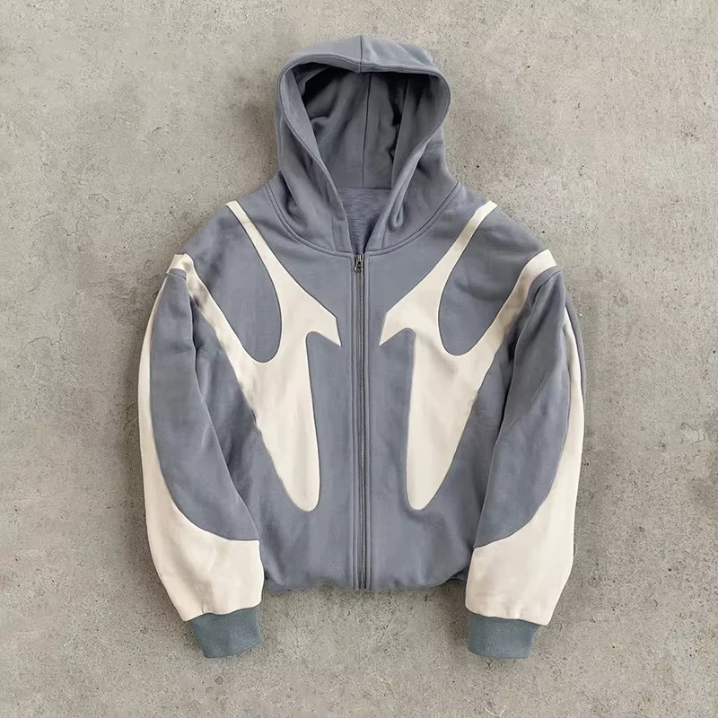 Devil Print Zip-Up Hoodie – Retro Y2K Harajuku