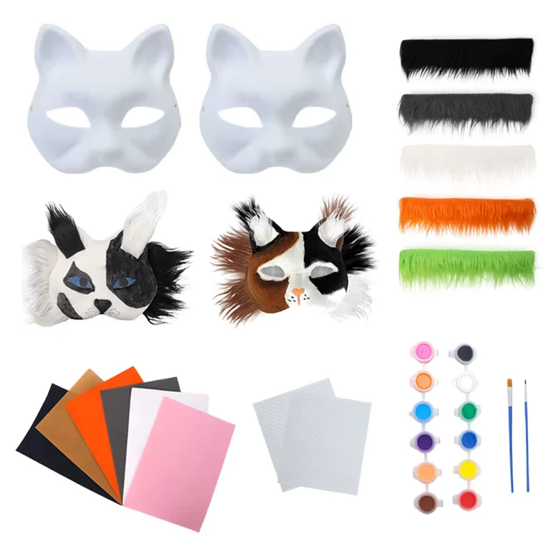 Therian Mask Kit Hand-Made Fox Themed Blank Half Face Hand-painted Mask DIY Masks For Makeup Ball Halloween Party Christmas Gift