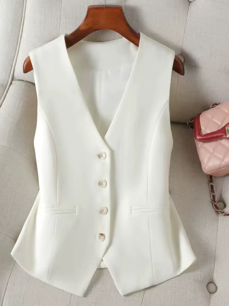 Women's Formal Business Vest Sleeveless Tailored Button Up Waistcoat Professional Office Outerwear Top Slim Fit Professional