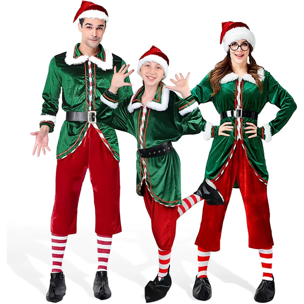 Christmas 6 Piece Unisex Costume. Men's, Women's Performance Costumes.CosPlay Party, Santa's Helper Outfit (Size: S~XXL)