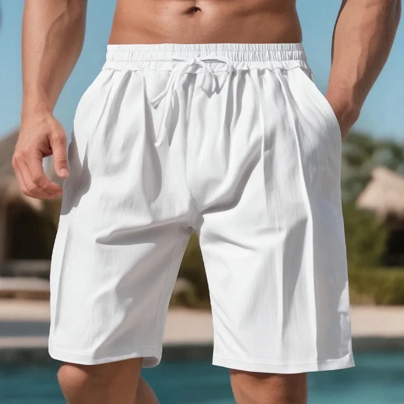Men Light Blue Quick Dry Beach Shorts Elastic Drawstring Waist Loose Fit Knee Length Swim Trunks Lightweight Breathable Casual Vacation Board Shorts With Side Pockets