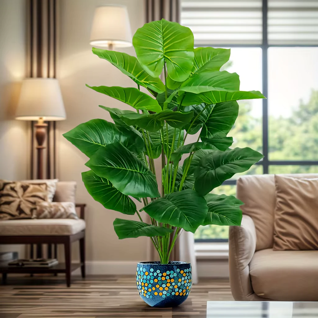 One Pcs 100cm Lifelike Artificial Palm Tree with 18 Leaves - Vibrant Green Faux Plant for Home Spring Decor Weddings Gardens
