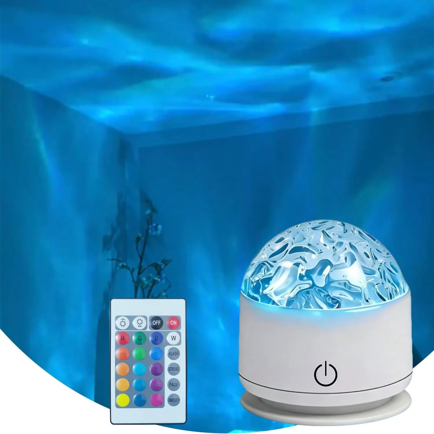 Romantic Water Ripple Light 16 Colors Ocean Wave Projector Remote 30 Modes 3D Aurora Glow Diamond Cut Design For Living Space Bedroom Bar Restaurant