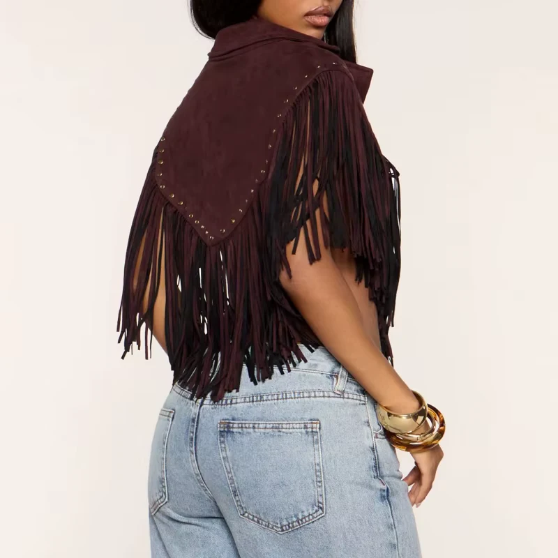 Women's Western Studded Suede Fringe Shawl