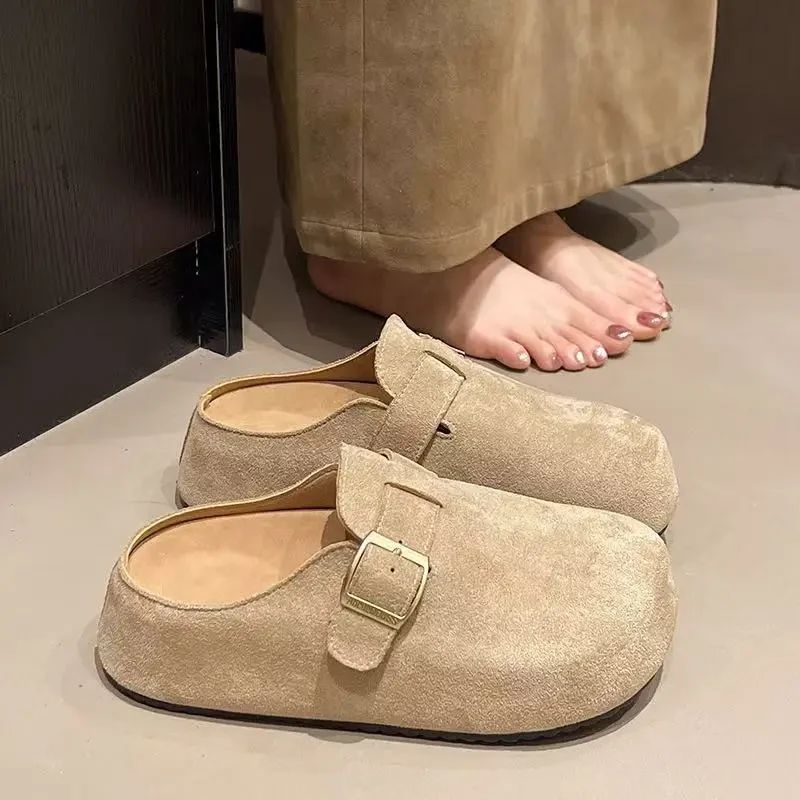2026 Autumn Fashion Women's Suede Mules Slippers Clogs Cork Insole Sandals With Arch Support Outdoor Home Shoes