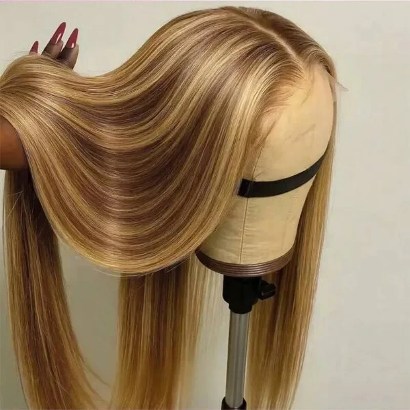 32 Inch 5x5 Straight Highlight HD Lace Front Human Hair 13x4 Lace Frontal Wigs 4/27 Ombre Honey Blonde Color Wig For Women