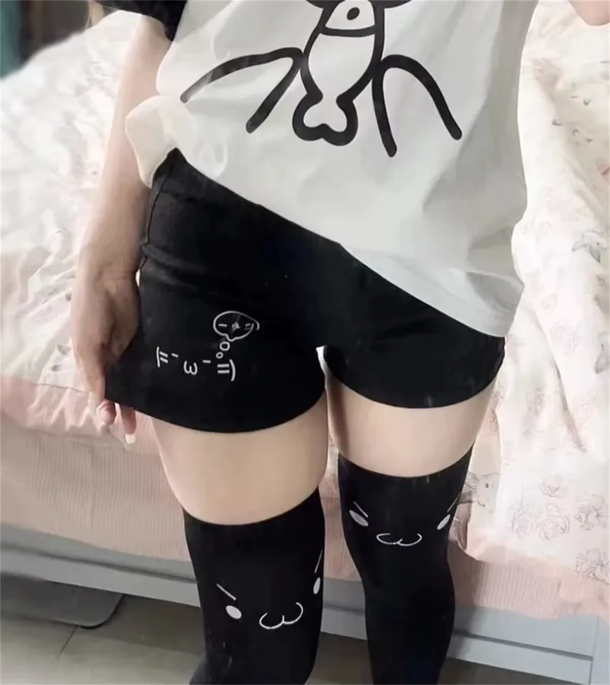 Cute Shorts for Women Kawaii Kaomoji Print Short Pants Black Y2k Casual Shorts Korean Japanese Fashion Summer Clothes 2026