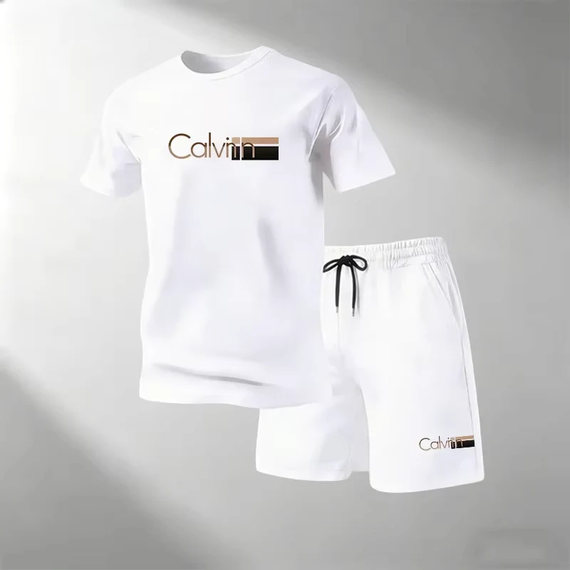 2026 Summer Men's Streetwear 2 Piece Set O-Neck T-Shirt+Sports Shorts Quick Dry Fitness Gym Running Suit Hot Sale Fashion Casual