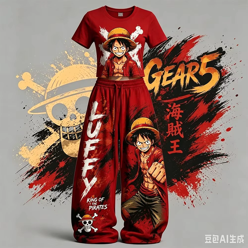 One Piece Luffy New Hot Selling Men Women Short Sleeved Pants Set Street Y2K Fashion Casual Tee Set American Hip Hop Sports Set