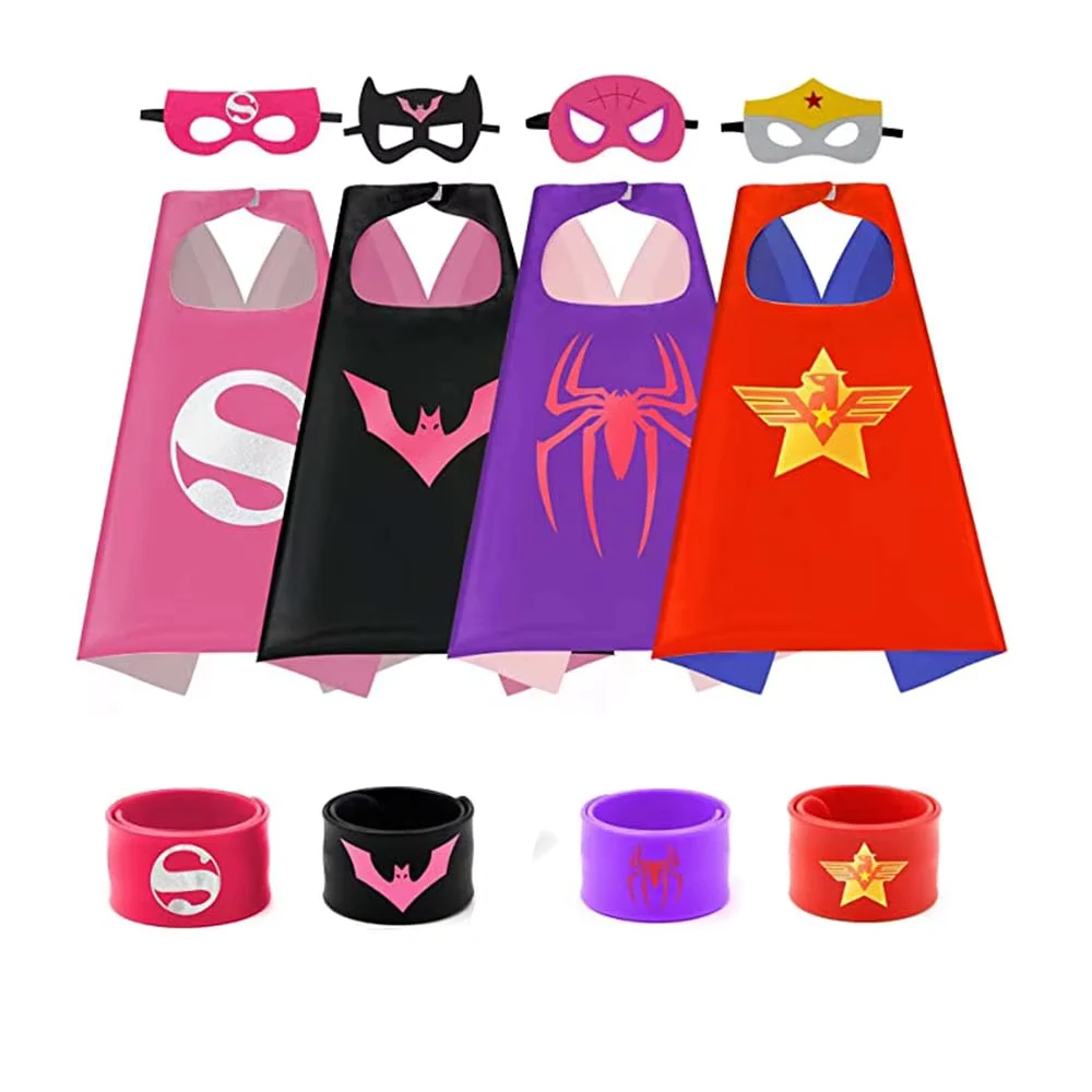 4 sets Superhero Capes masks for 3-10 Year Old girl Gifts Cartoon Dress Up Costumes Party Supplies Easter Halloween cloak